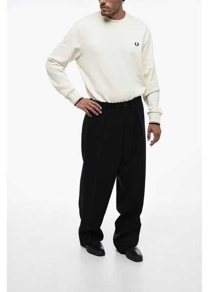 Pantaloni casual RANDOM IDENTITIES Elastic Waist Straight Fit Peated Pants Black Barbati (BM 15388594) 4