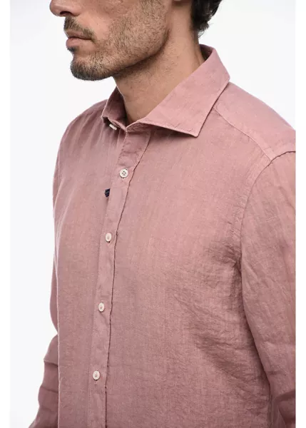 Camasi casual Fay Long Sleeved Linen Shirt Pink Barbati (BM 15388924) 3