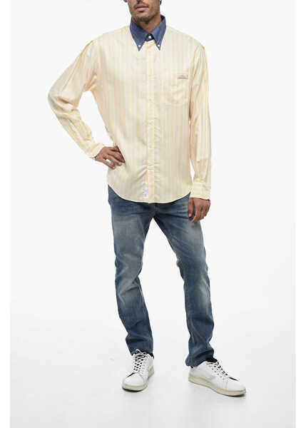 Camasi casual 4SDESIGNS Button Down Awning Striped Shirt Orange Barbati (BM 15389446) 4