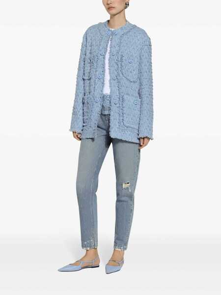 Geci Dolce & Gabbana Light Blue Single-Breasted Jacket With Logo Detail On Buttons In Cotton Blend Woman BLUE Femei (BM 15396535) 2