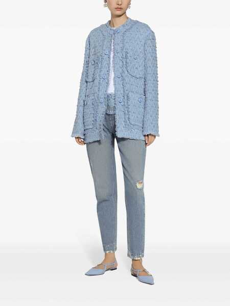 Geci Dolce & Gabbana Light Blue Single-Breasted Jacket With Logo Detail On Buttons In Cotton Blend Woman BLUE Femei (BM 15396535) 3