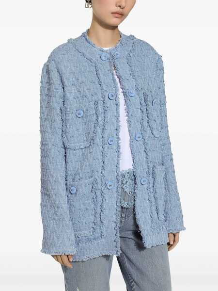 Geci Dolce & Gabbana Light Blue Single-Breasted Jacket With Logo Detail On Buttons In Cotton Blend Woman BLUE Femei (BM 15396535) 5