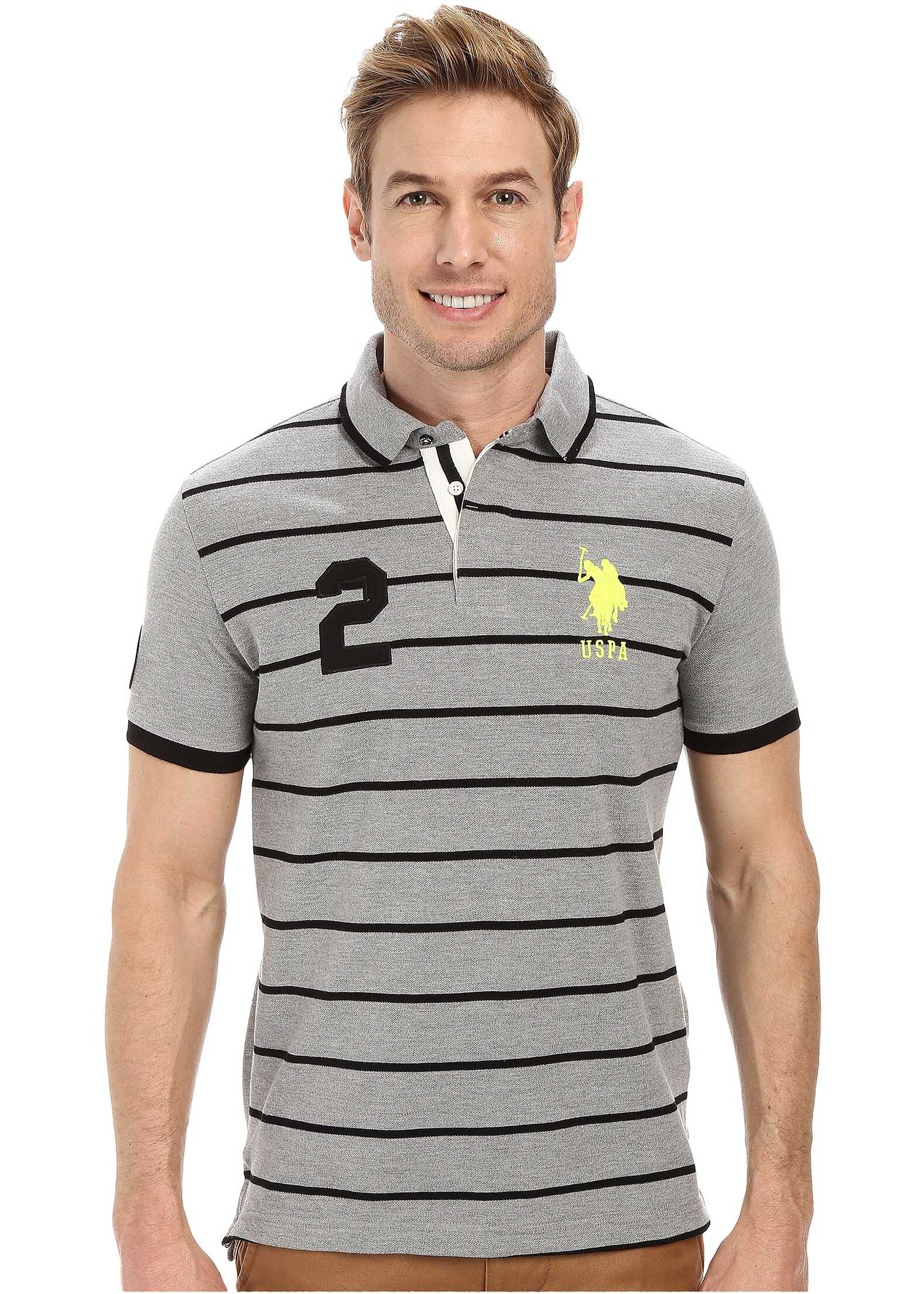 Tricou U.S. POLO ASSN. Slim Fit Stripe and Solid Pique Polo Heather Gray