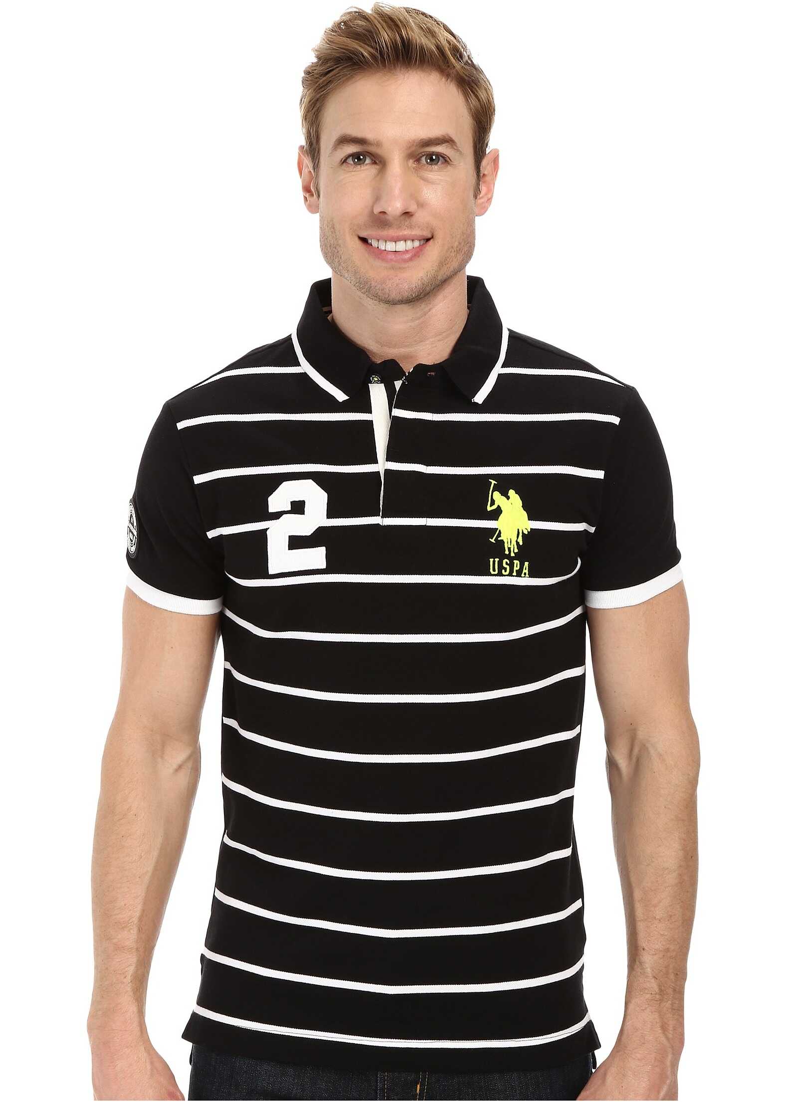 Tricou U.S. POLO ASSN. Slim Fit Stripe and Solid Pique Polo Black