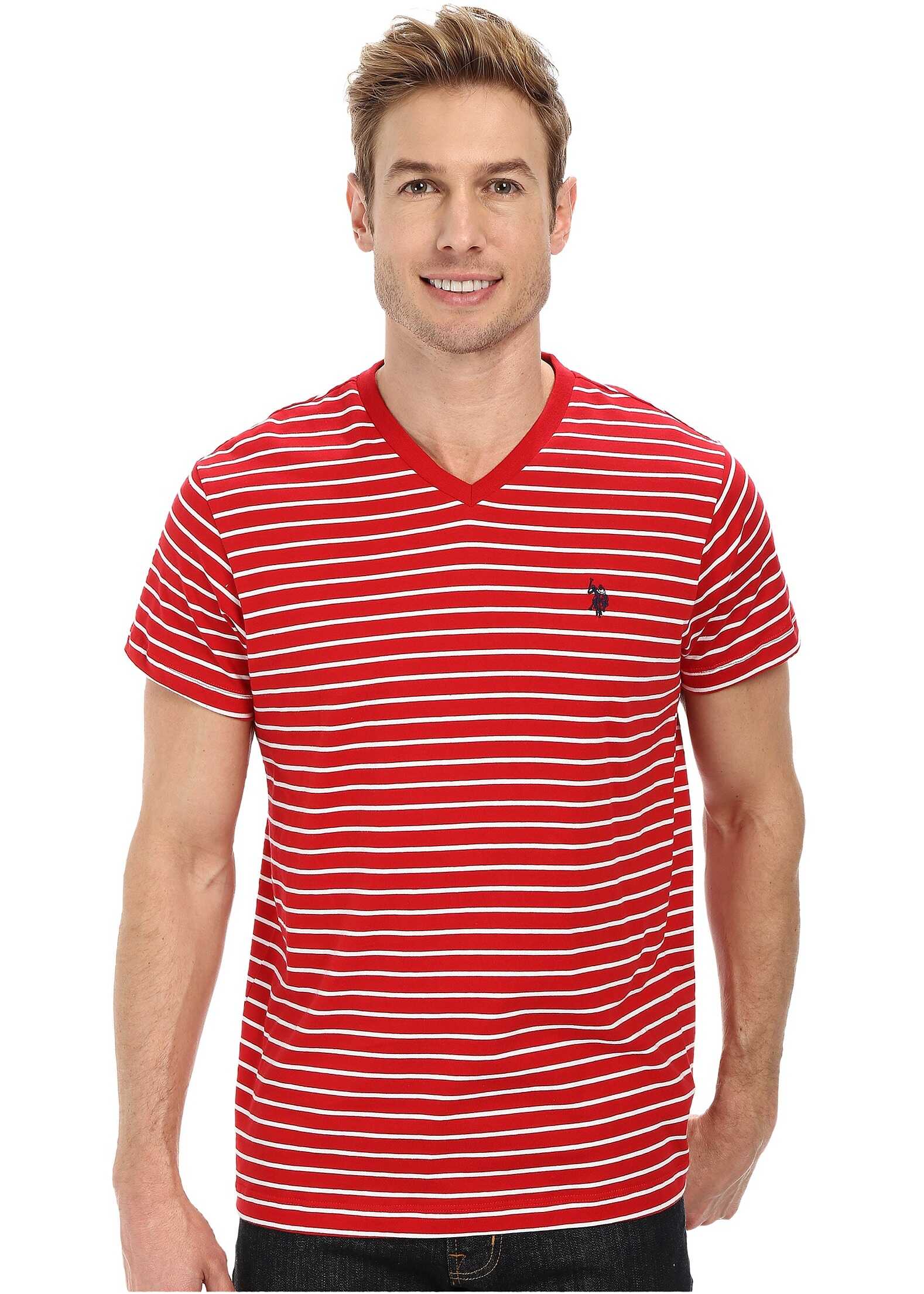 Tricou U.S. POLO ASSN. Thin Stripe V-Neck T-Shirt Engine Red