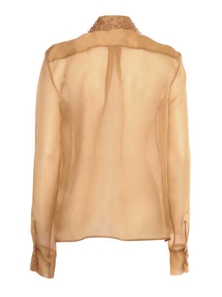 Camasi Fabiana Filippi ORGANZA BASIC SHIRT WITH GALASSIA EMBROIDERED COLLAR Brown Femei (BM 15420097) 3