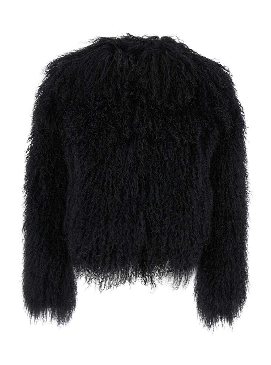 Geci PLAIN Black Cropped Fur Jacket With Concealed Front Closure In Shearling Fur Woman Black Femei (BM 15456658) 1