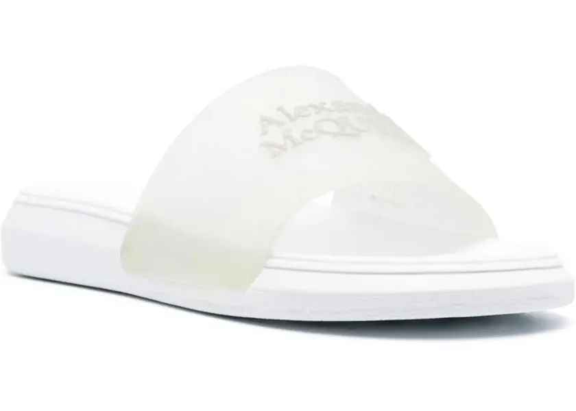Sandale fara toc Alexander McQueen Rubber Glitter Transparent Sliders With Embossed Logo White Femei (BM 15483853) 2