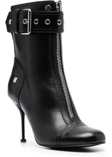 Botine Alexander McQueen Leather Zip-Up Booties With Buckled Strap 9Cm Black Femei (BM 15484081) 2