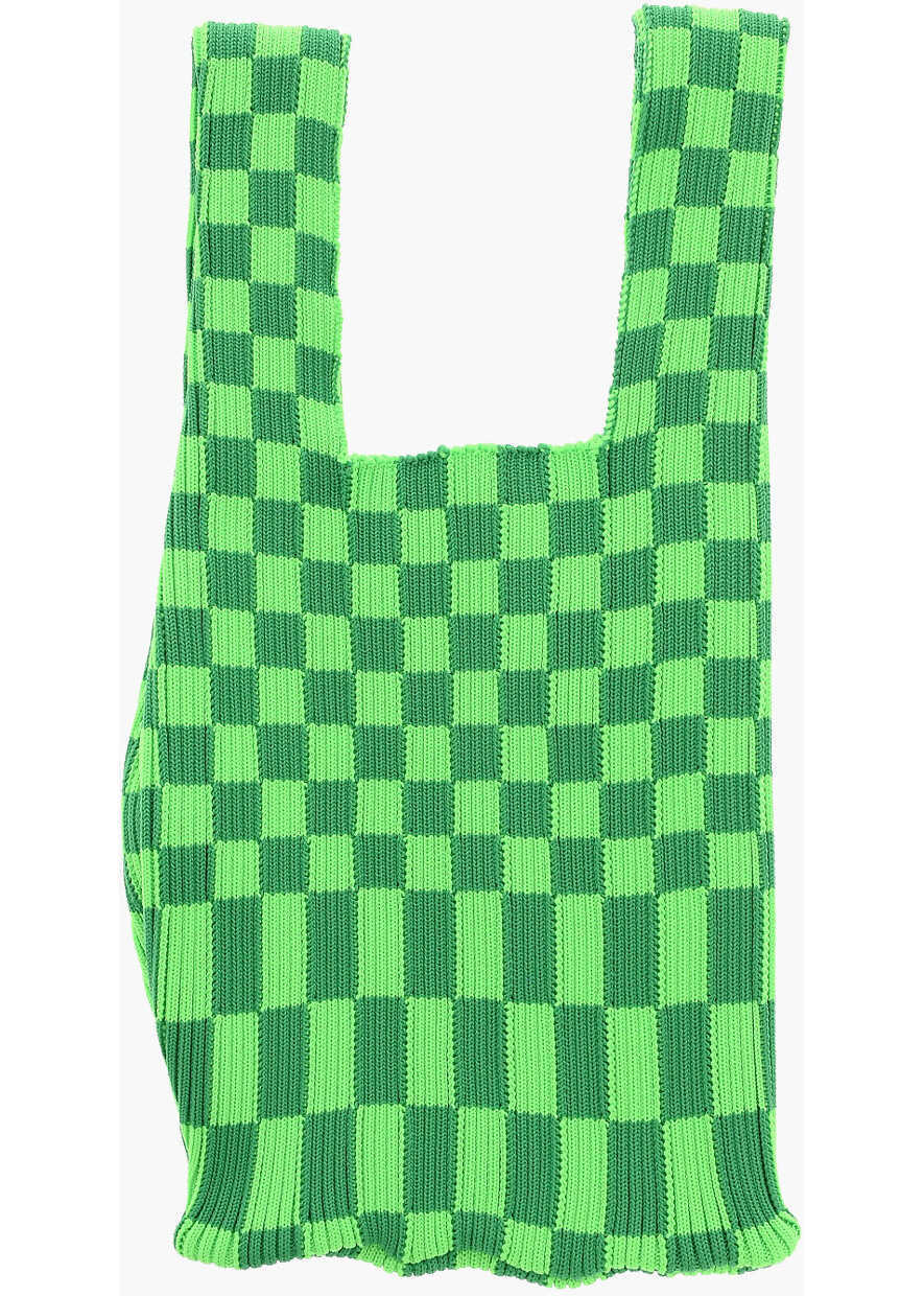Genti de mana LAST FRAME Two-Tone Checked Knitted Tote Bag Green Femei (BM 15484300) 2
