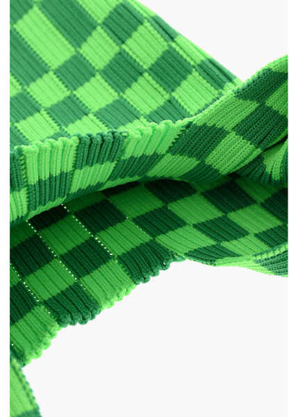 Genti de mana LAST FRAME Two-Tone Checked Knitted Tote Bag Green Femei (BM 15484300) 4