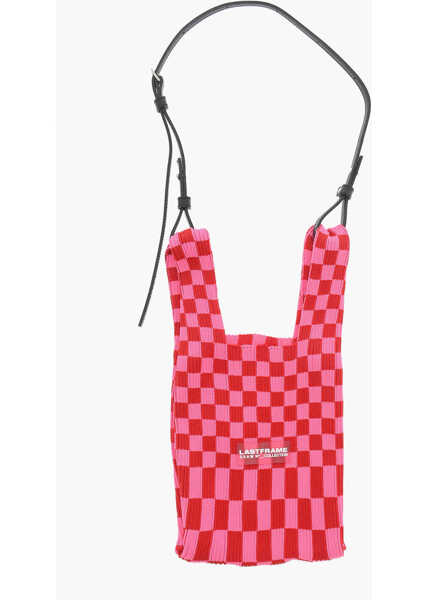Genti de mana LAST FRAME Checked Knitted Tote Bag With Faux Leather Shoulder Strap Pink Femei (BM 15484435) 3