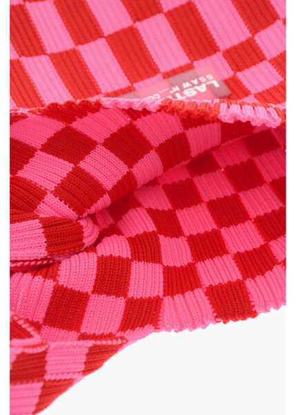 Genti de mana LAST FRAME Checked Knitted Tote Bag With Faux Leather Shoulder Strap Pink Femei (BM 15484435) 4