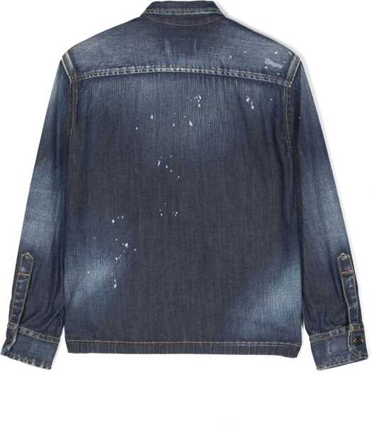 Camasi DSQUARED2 Vintage-Effect Denim Button-Down Shirt Blue Baieti (BM 15493087) 2