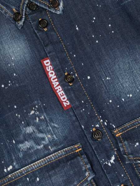 Camasi DSQUARED2 Vintage-Effect Denim Button-Down Shirt Blue Baieti (BM 15493087) 3