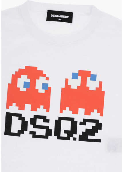 Tricouri DSQUARED2 Pac-Man Printed Crew-Neck T-Shirt White Baieti (BM 15493093) 2
