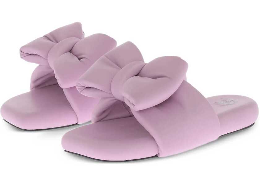 Sandale fara toc Off-White Padded Leather Sandals With Maxi Bow Pink Femei (BM 15493300) 3