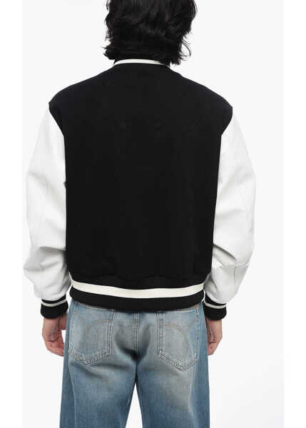 Bomber jacket 1989 STUDIO Wool Logoed Bomber With Leather Sleeves Black & White Barbati (BM 15493390) 2