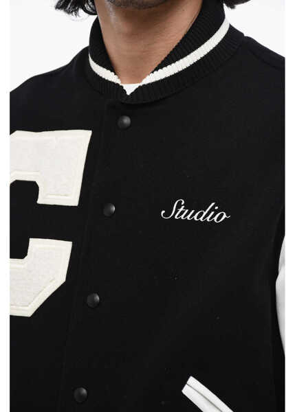 Bomber jacket 1989 STUDIO Wool Logoed Bomber With Leather Sleeves Black & White Barbati (BM 15493390) 3