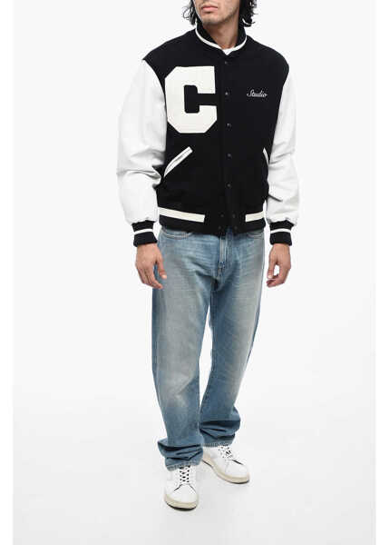 Bomber jacket 1989 STUDIO Wool Logoed Bomber With Leather Sleeves Black & White Barbati (BM 15493390) 4