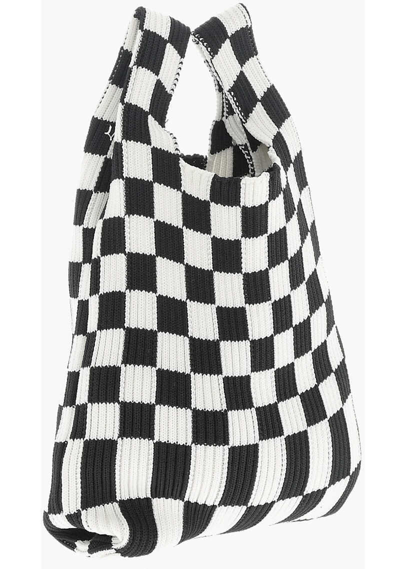 Genti de mana LAST FRAME Knitted Checked Mini Tote Bag With Faux Leather Shoulder Str Black & White Femei (BM 15493573) 2