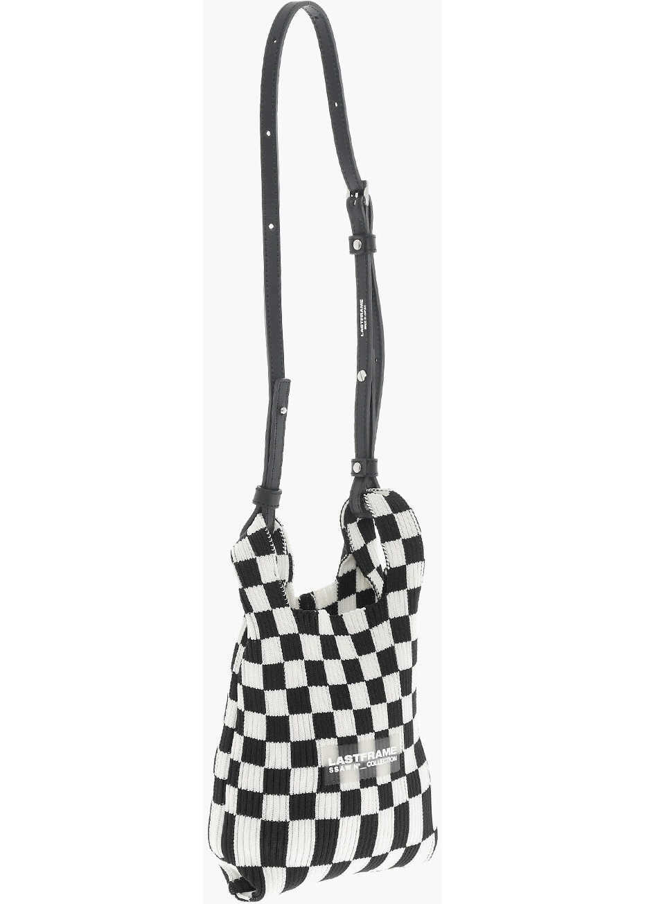 Genti de mana LAST FRAME Knitted Checked Mini Tote Bag With Faux Leather Shoulder Str Black & White Femei (BM 15493573) 3