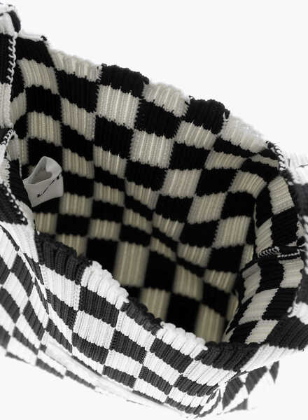 Genti de mana LAST FRAME Knitted Checked Mini Tote Bag With Faux Leather Shoulder Str Black & White Femei (BM 15493573) 4