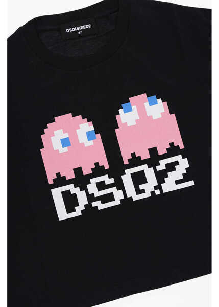 Tricouri DSQUARED2 Cotton Crew-Neck T-Shirt With Pac Man Print Black Baieti (BM 15493720) 2