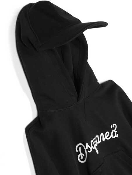 Bluze de trening DSQUARED2 Solid Color Hoodie With Visor Black Baieti (BM 15494383) 3