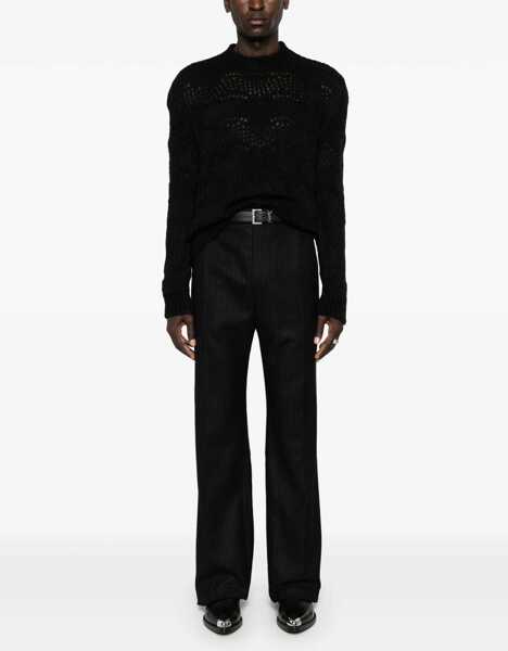 Pulovere Saint Laurent Crew Neck Openwork Mohair Blend Sweater Black Barbati (BM 15494470) 2