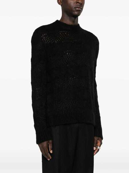 Pulovere Saint Laurent Crew Neck Openwork Mohair Blend Sweater Black Barbati (BM 15494470) 3