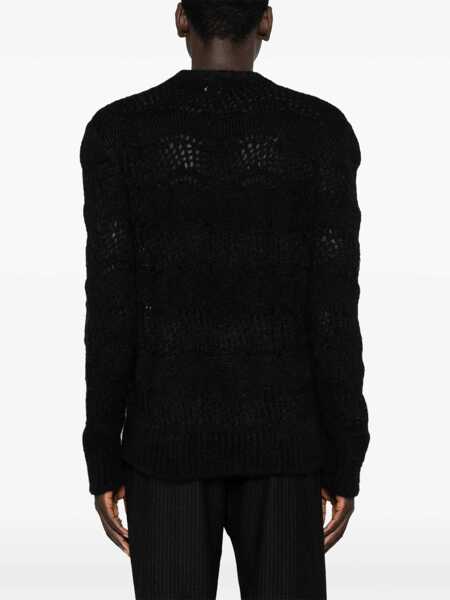 Pulovere Saint Laurent Crew Neck Openwork Mohair Blend Sweater Black Barbati (BM 15494470) 4