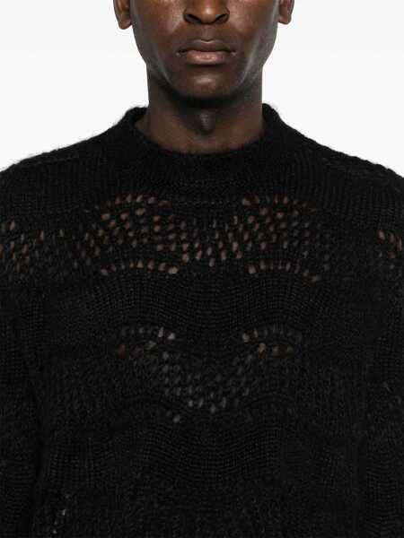 Pulovere Saint Laurent Crew Neck Openwork Mohair Blend Sweater Black Barbati (BM 15494470) 5