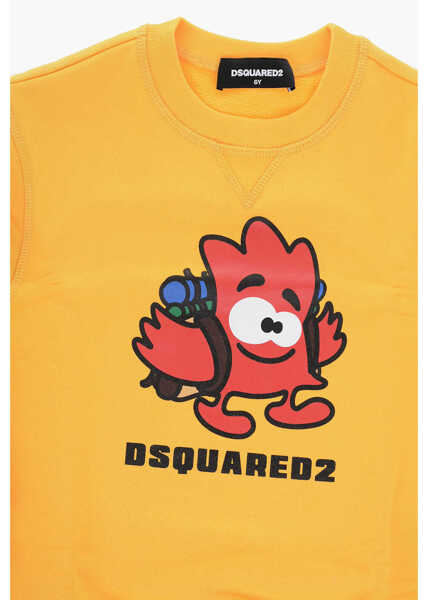 Bluze de trening DSQUARED2 Solid Color Relax Crew-Neck Sweatshirt With Frontal Print Yellow Baieti (BM 15494650) 2