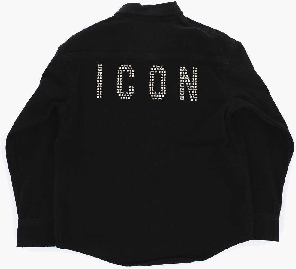 Camasi DSQUARED2 Icon Solid Color Denim Relax Shirt With Studs Black Baieti (BM 15494659) 3