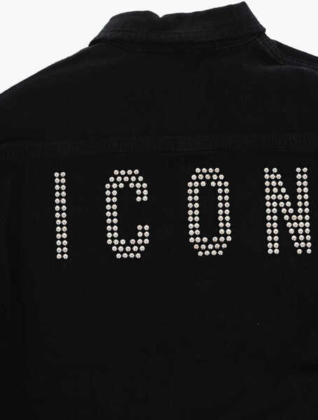 Camasi DSQUARED2 Icon Solid Color Denim Relax Shirt With Studs Black Baieti (BM 15494659) 4