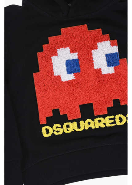 Bluze de trening DSQUARED2 Pac-Man Embroidered Brushed Cotton Cool Fit Hoodie Black Baieti (BM 15494662) 2