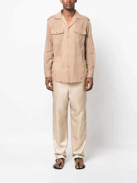 Pantaloni casual Saint Laurent Stripped Tailoring Pants With Drawstring Beige Barbati (BM 15494665) 2
