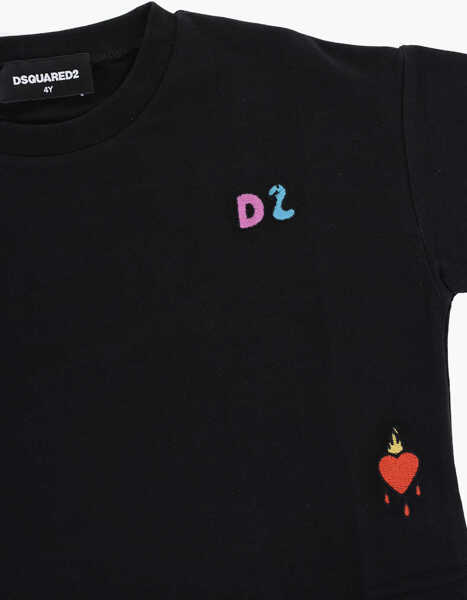 Tricouri DSQUARED2 Cropped Crew-Neck T-Shirt With Embroidery Black Baieti (BM 15495013) 2