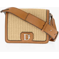 Genti tip postas Leather And Raffia Crossbody Bag With Silver-Tone Logo Femei
