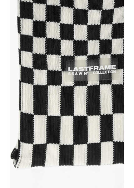 Genti de mana LAST FRAME Checked Knitted Tote Bag With Faux Leather Shoulder Strap Black & White Femei (BM 15504436) 4