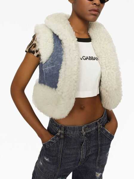 Paltoane Dolce & Gabbana Shearling Cropped Fit Vest Blue Femei (BM 15519223) 5