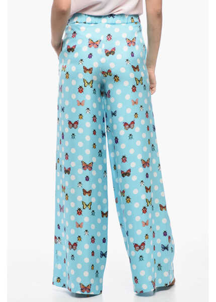 Pantaloni casual Versace Printed Butterfly Silk Pants Light Blue Femei (BM 15519382) 2