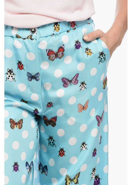 Pantaloni casual Versace Printed Butterfly Silk Pants Light Blue Femei (BM 15519382) 3