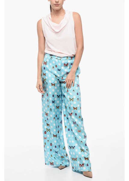 Pantaloni casual Versace Printed Butterfly Silk Pants Light Blue Femei (BM 15519382) 4