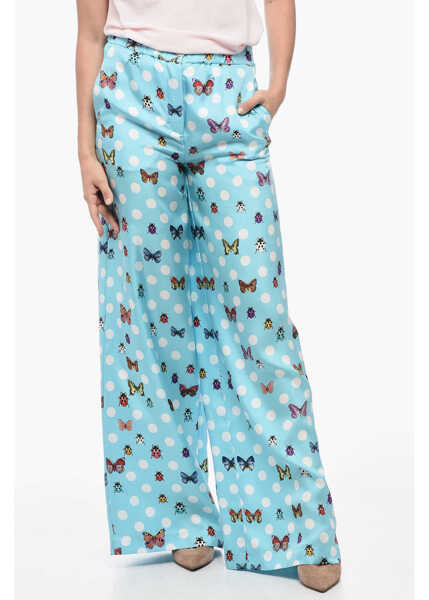 Pantaloni casual Versace Printed Butterfly Silk Pants Light Blue Femei (BM 15519382) 1