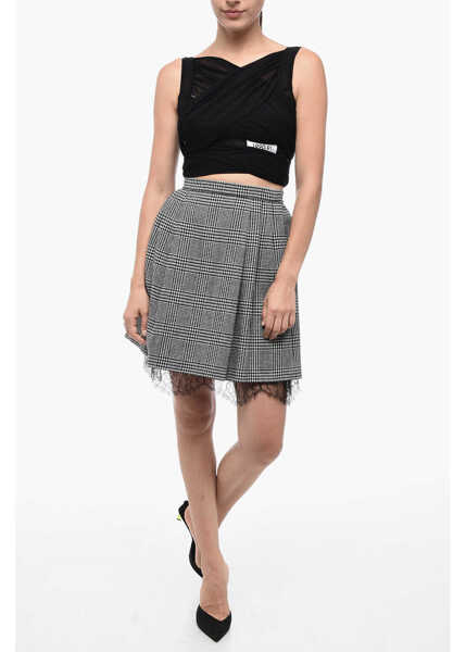 Fuste scurte Dior Tartan Wool Circle Skirt Black & White Femei (BM 15519553) 4