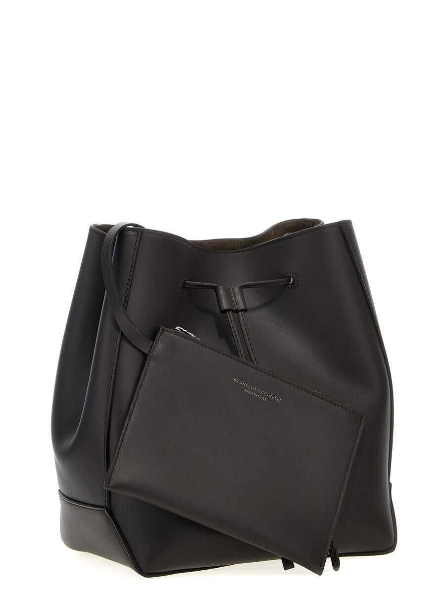 Genti de umar Brunello Cucinelli Brunello Cucinelli Monile Bucket Bag BROWN Femei (BM 15525421) 4