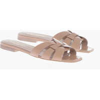 Sandale fara toc Patent Leather Slides With Braiding Femei