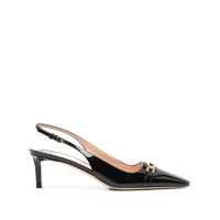 Pantofi cu toc Black Slingback Pumps With T Logo Detail In Patent Leather Woman Femei